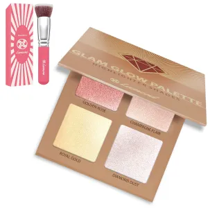 Kabuki Foundation Brush (Pink) with Powder Highlighter Palette