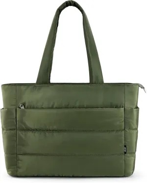 KALIDI Quilted Tote Bag, Carryall Puffer Messenger Laptop Bag Padded Shoulder Large Anti Splash Zipper Casual Work Gym Wome