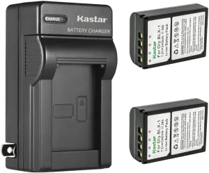 Kastar 2-Pack BLX1 Battery and AC Wall Charger Replacement for Olympus OM System BLX-1 Lithium-Ion Battery, Olympus OM System BCX-1 Battery Charger, Olympus OM System OM-1 Mirrorless Camera