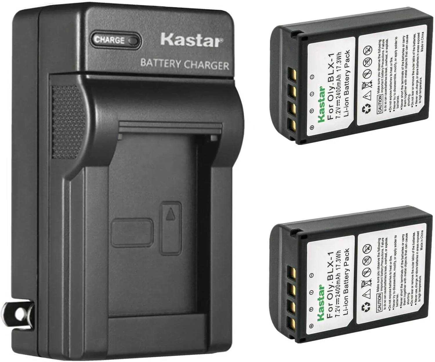 Kastar 2-Pack BLX1 Battery and AC Wall Charger Replacement for Olympus OM System BLX-1 Lithium-Ion Battery, Olympus OM System BCX-1 Battery Charger, Olympus OM System OM-1 Mirrorless Camera