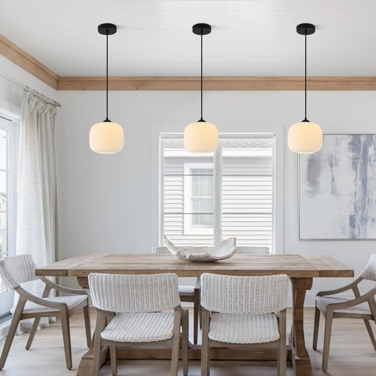 KCO Lighting Frosted White Glass Pendant Light Black Farmhouse Kitchen Light Fixtures Ceiling Hanging Over Table Mid Century Modern Globe Pendant Light Single Hanging Light Fixture