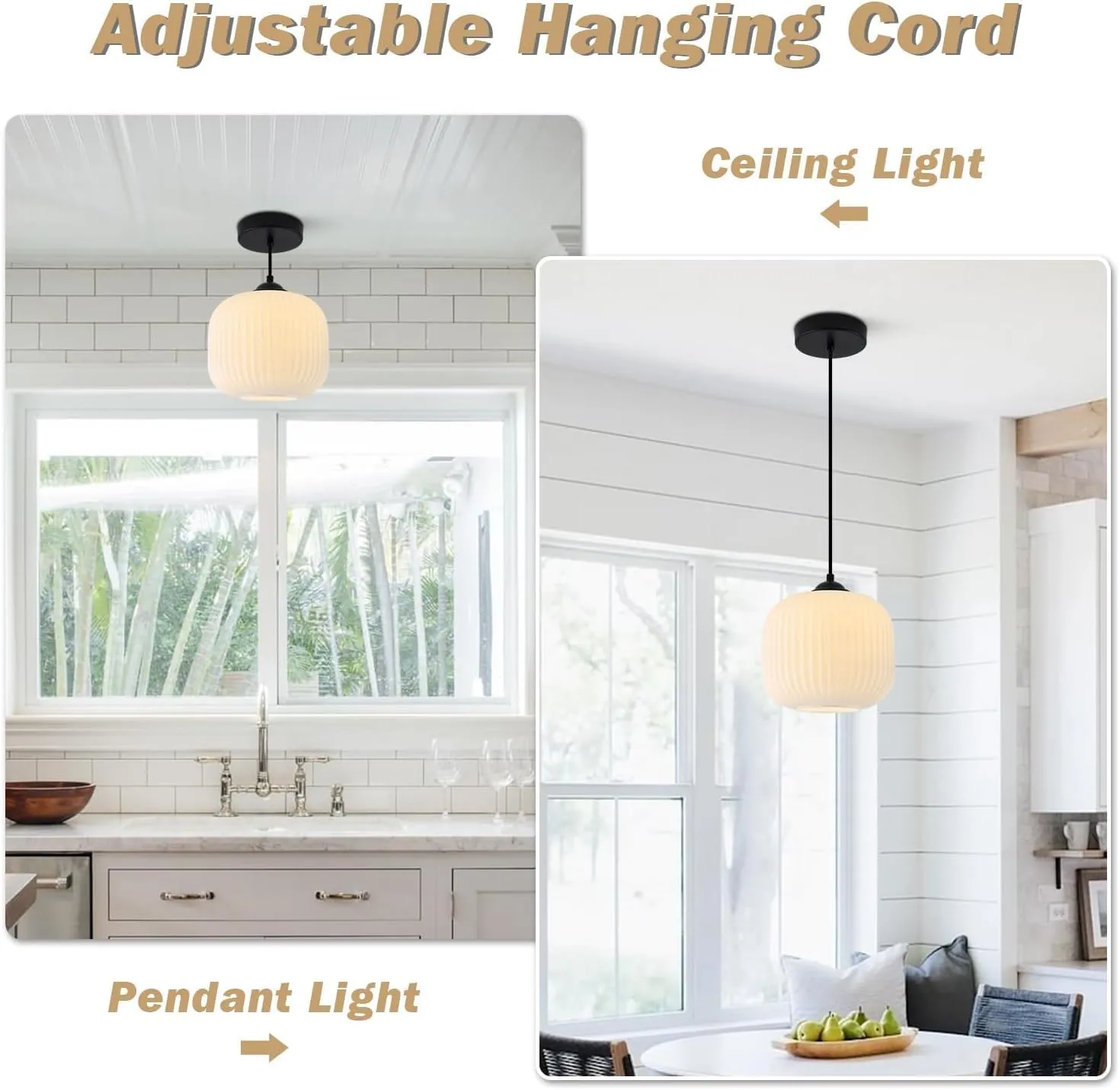 KCO Lighting Frosted White Glass Pendant Light Black Farmhouse Kitchen Light Fixtures Ceiling Hanging Over Table Mid Century Modern Globe Pendant Light Single Hanging Light Fixture