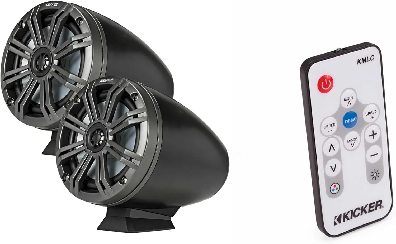 Kicker KMFC65 6.5" Flat Mount Loaded Marine Wake Towers with 46KM654L Speakers - Charcoal Grills with Black Enclosures (Includes LED Remote)