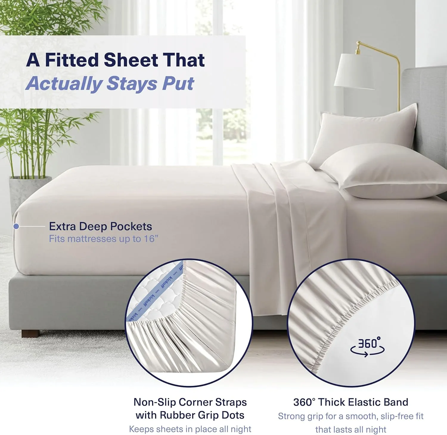 Kickoff Viscose Bamboo Sheets California King Size 4-pc 100% Organic Bamboo Viscose Bed Cooling Sheets Cal King Set Cool Bedding for hot Sleepers Sheet, Flat, Fitted, Pillowcases (Dove Grey, CK)