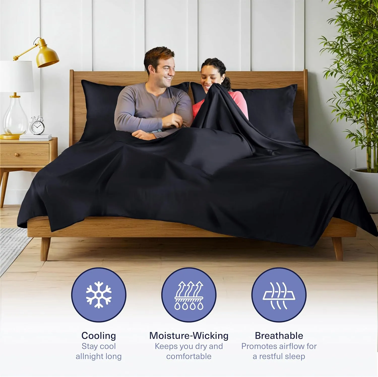 Kickoff Viscose Bamboo Sheets California King Size 4-pc 100% Organic Bamboo Viscose Bed Cooling Sheets Cal King Set Cool Bedding for hot Sleepers Sheet, Flat, Fitted, Pillowcases (Onyx Black, CK)