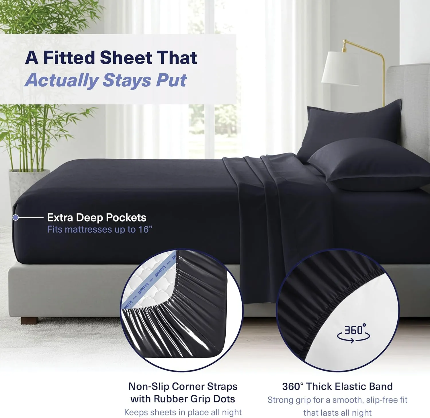 Kickoff Viscose Bamboo Sheets California King Size 4-pc 100% Organic Bamboo Viscose Bed Cooling Sheets Cal King Set Cool Bedding for hot Sleepers Sheet, Flat, Fitted, Pillowcases (Onyx Black, CK)