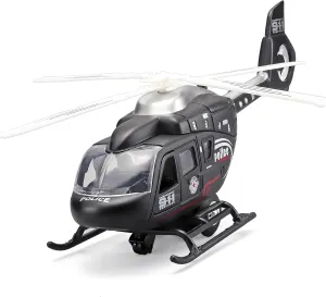 Kids Helicopter Toy Diecast Military Helicopter Model Kit,Pull Back Toy Helicopter with Lights and Sound,Toy Airplane with Rotatable Propeller,Helicopter Toys for Boys Age 4-7（Black）