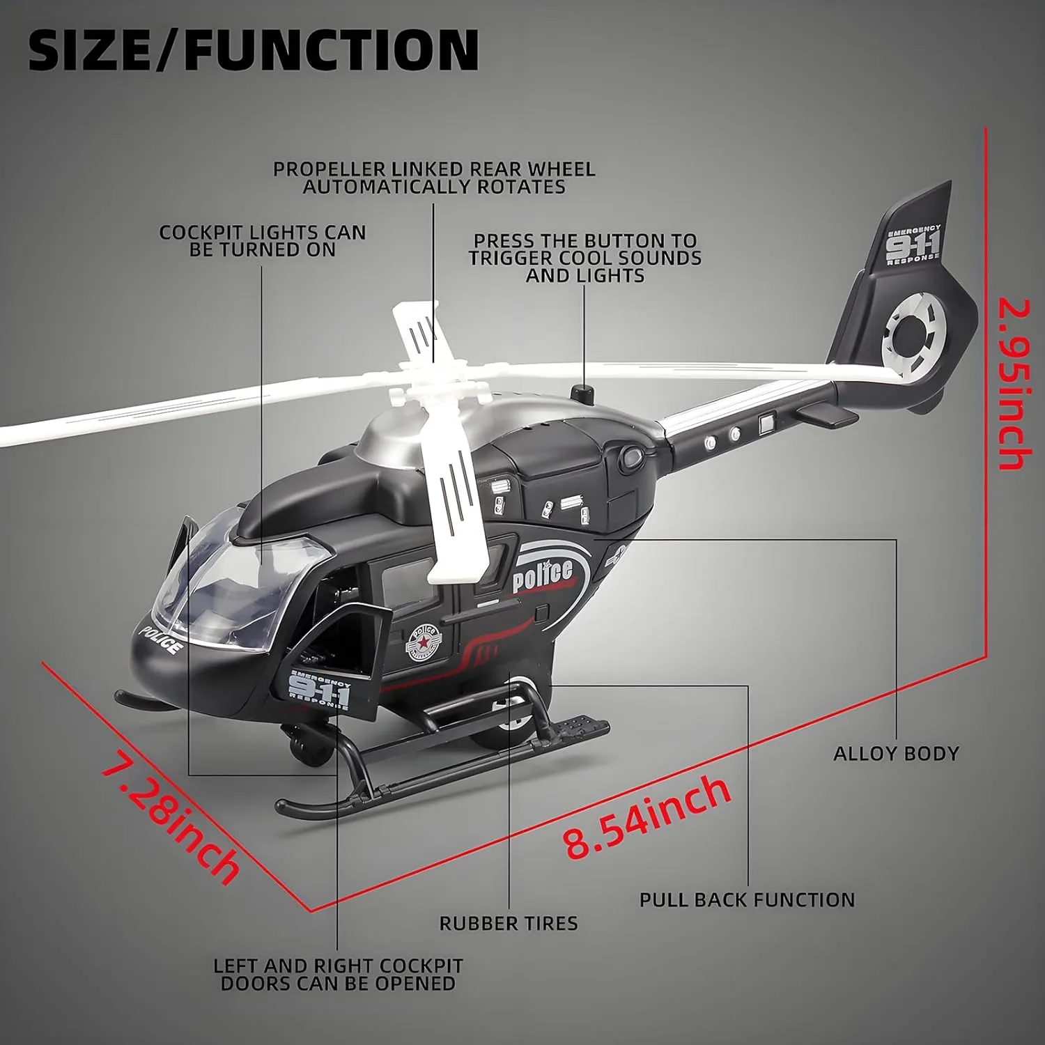 Kids Helicopter Toy Diecast Military Helicopter Model Kit,Pull Back Toy Helicopter with Lights and Sound,Toy Airplane with Rotatable Propeller,Helicopter Toys for Boys Age 4-7（Black）
