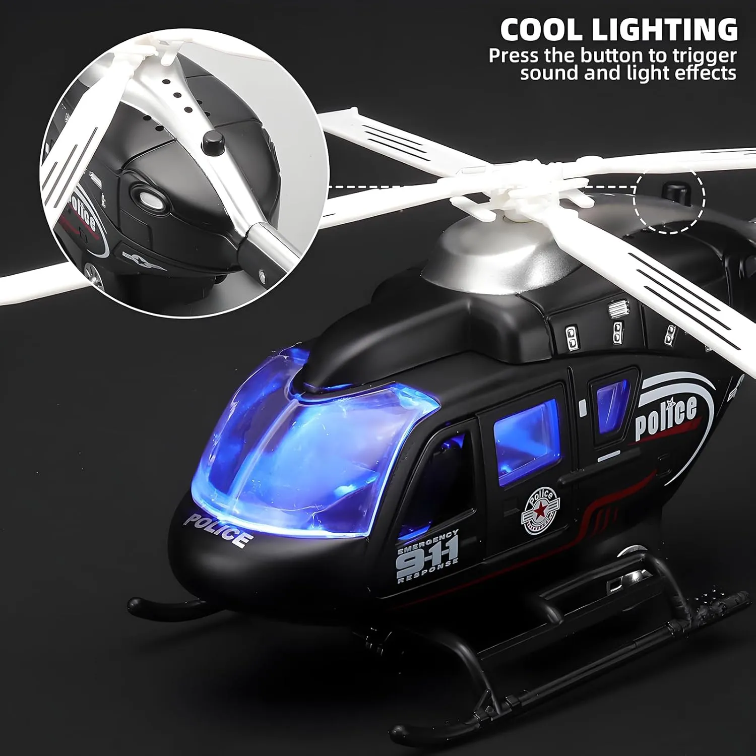 Kids Helicopter Toy Diecast Military Helicopter Model Kit,Pull Back Toy Helicopter with Lights and Sound,Toy Airplane with Rotatable Propeller,Helicopter Toys for Boys Age 4-7（Black）