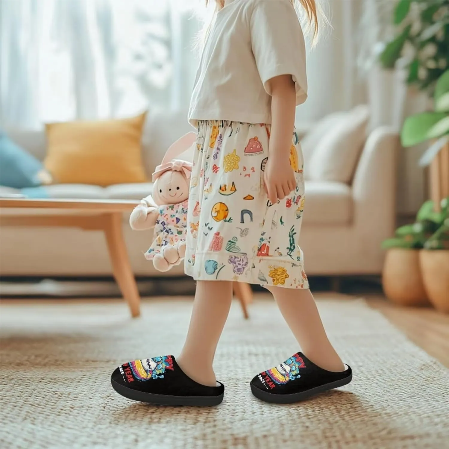 Kids Slippers for Boys, Warm Soft Fluffy Slippers for Winter, Slip On Scuff Slippers for Bedroom