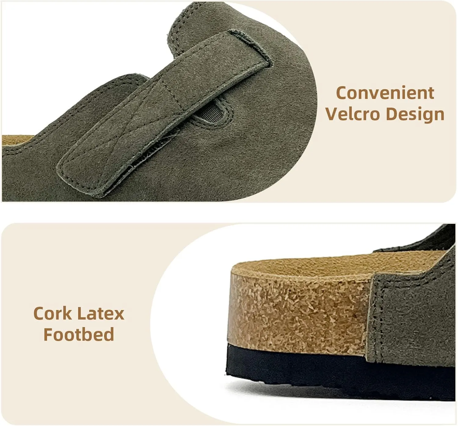 Kids Suede Clogs Boys Girls Sandals Leather Mules Cork Footbed Slippers with Arch Support Comfort Slip On Slippers Classic Adjustable