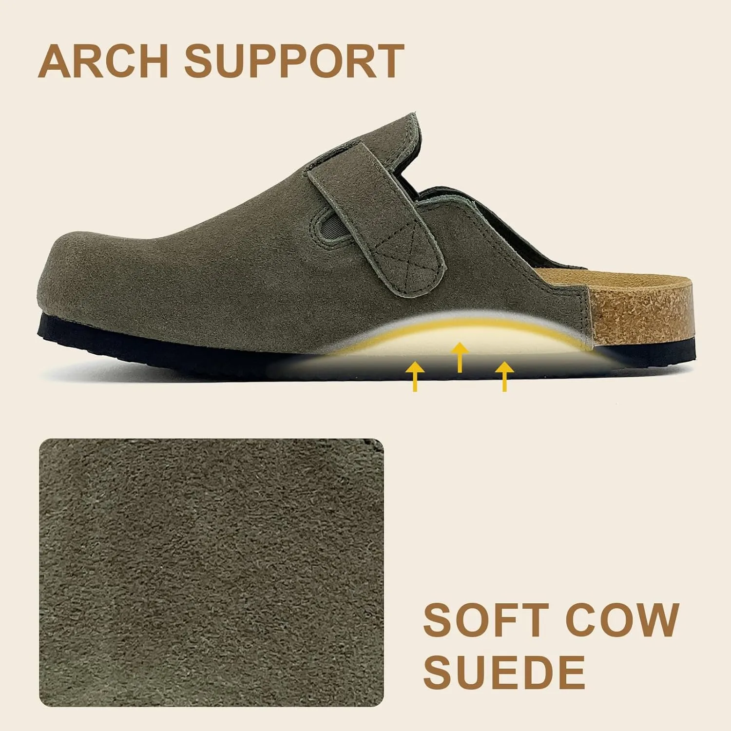 Kids Suede Clogs Boys Girls Sandals Leather Mules Cork Footbed Slippers with Arch Support Comfort Slip On Slippers Classic Adjustable