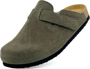 Kids Suede Clogs Boys Girls Sandals Leather Mules Cork Footbed Slippers with Arch Support Comfort Slip On Slippers Classic Adjustable