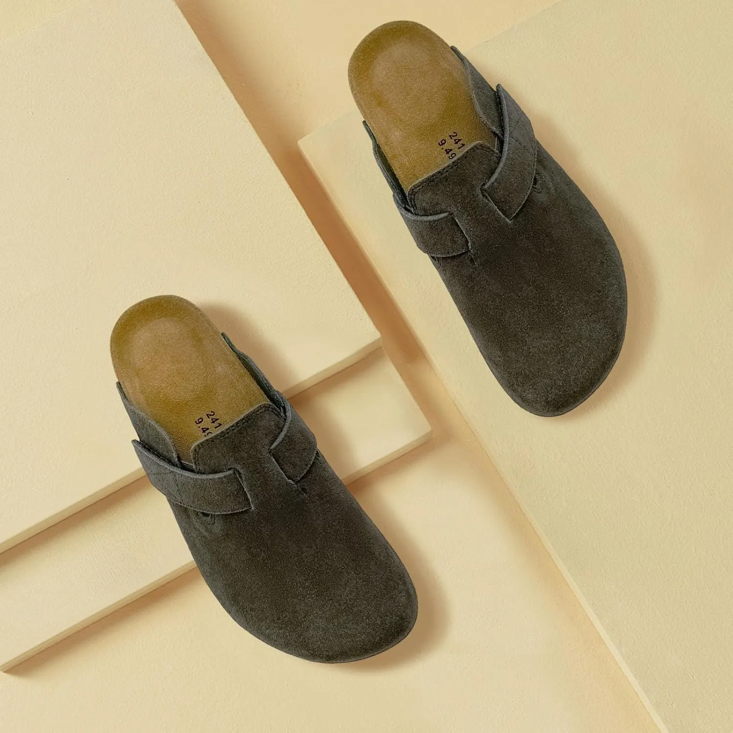 Kids Suede Clogs Boys Girls Sandals Leather Mules Cork Footbed Slippers with Arch Support Comfort Slip On Slippers Classic Adjustable