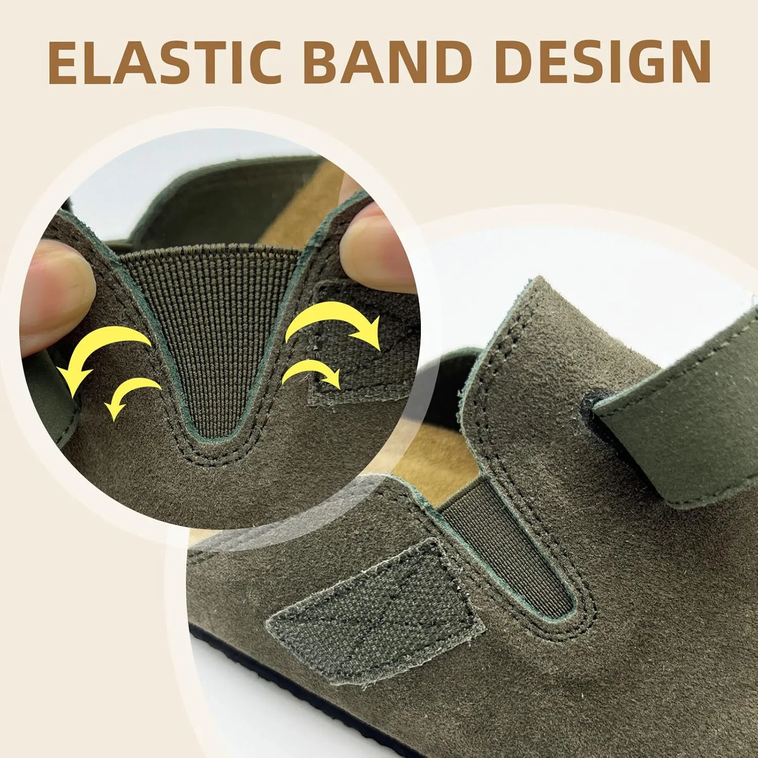 Kids Suede Clogs Boys Girls Sandals Leather Mules Cork Footbed Slippers with Arch Support Comfort Slip On Slippers Classic Adjustable