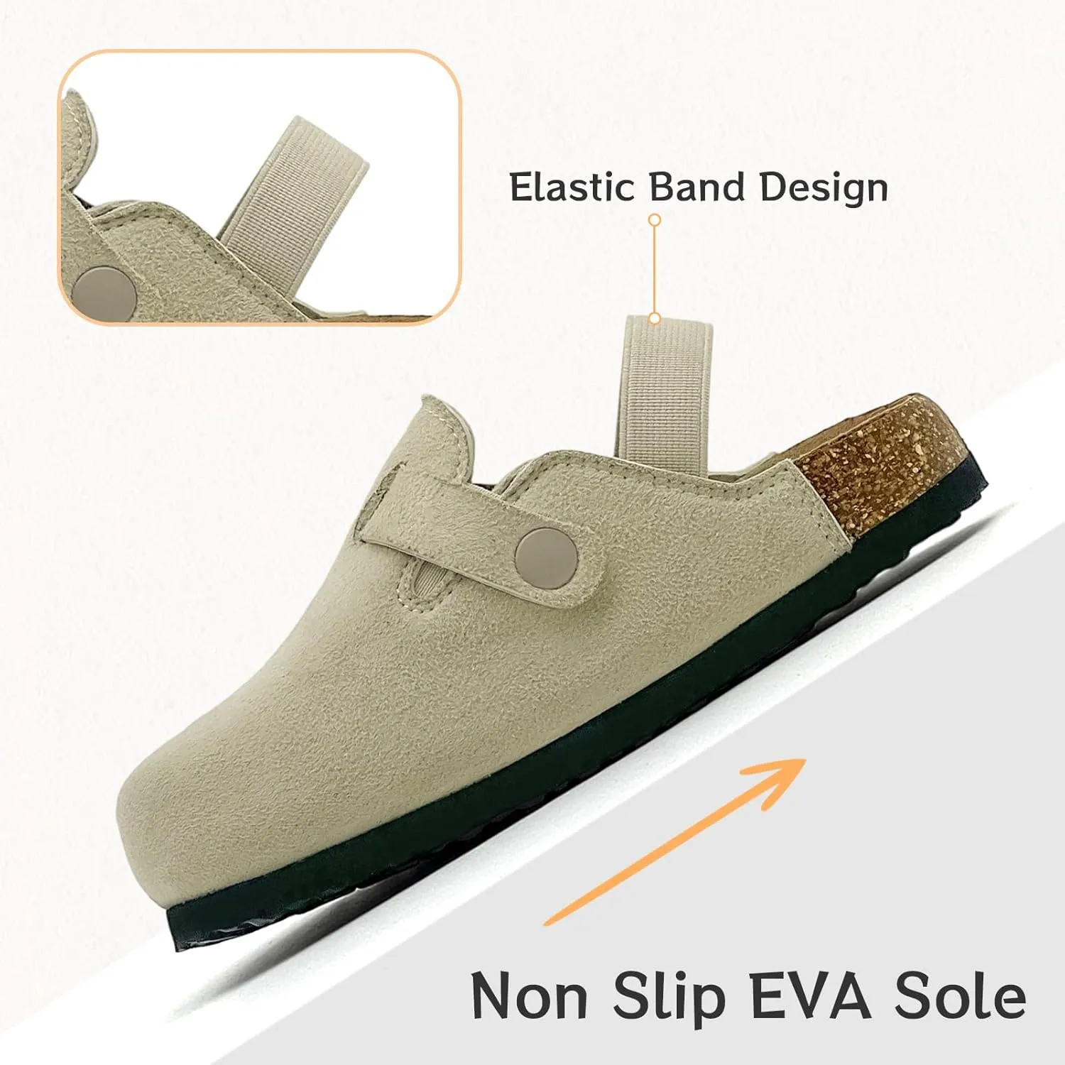 Kids Suede Clogs Toddler Clogs Boys Girls Sandals Cork Footbed Toddler Slip on Mules Indoor Outdoor Cute Sandals Classic Adjustable Buckle