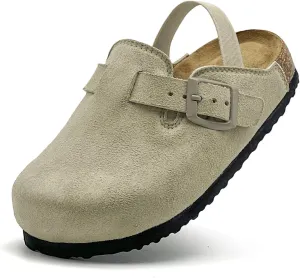 Kids Suede Clogs Toddler Clogs Boys Girls Sandals Cork Footbed Toddler Slip on Mules Indoor Outdoor Cute Sandals Classic Adjustable Buckle