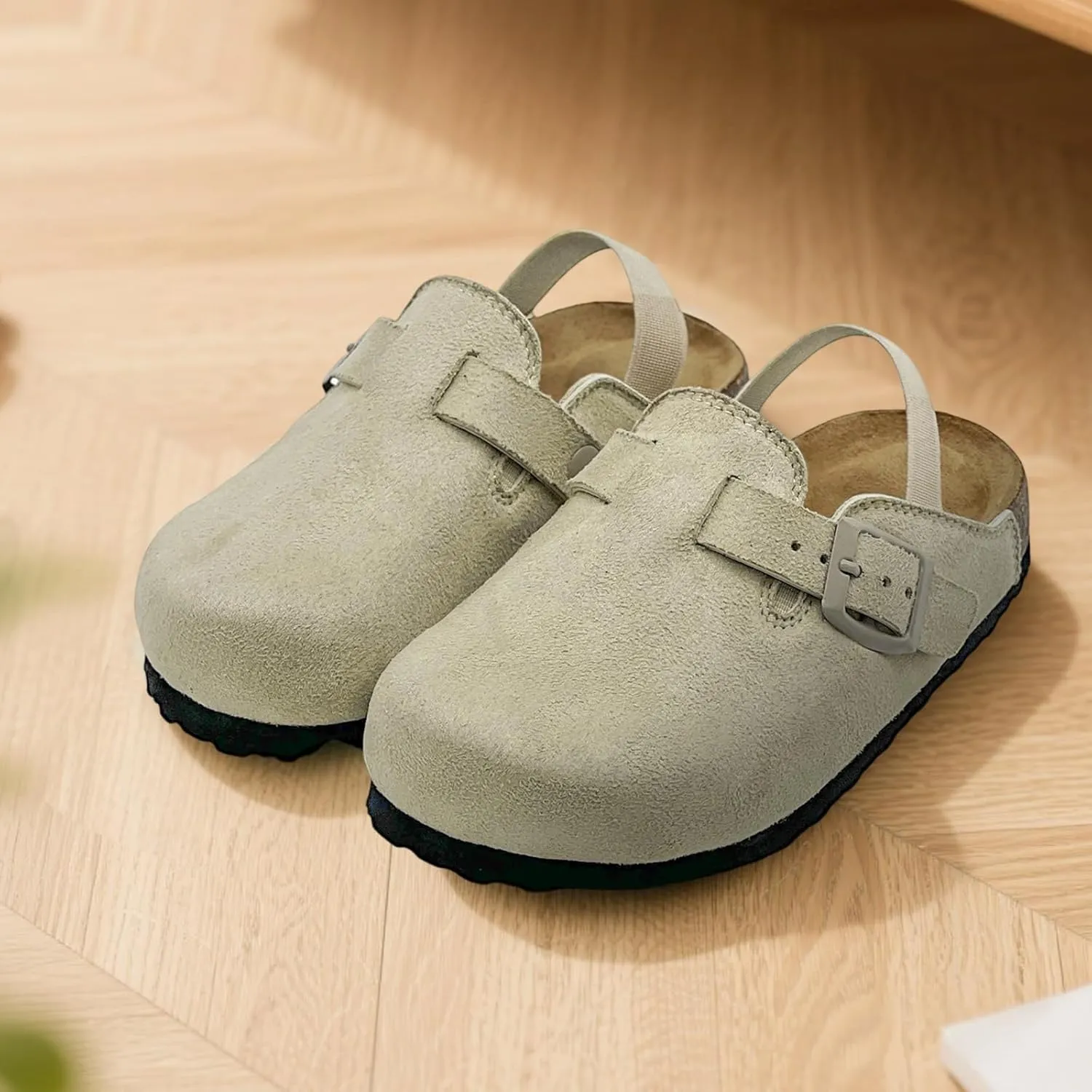 Kids Suede Clogs Toddler Clogs Boys Girls Sandals Cork Footbed Toddler Slip on Mules Indoor Outdoor Cute Sandals Classic Adjustable Buckle