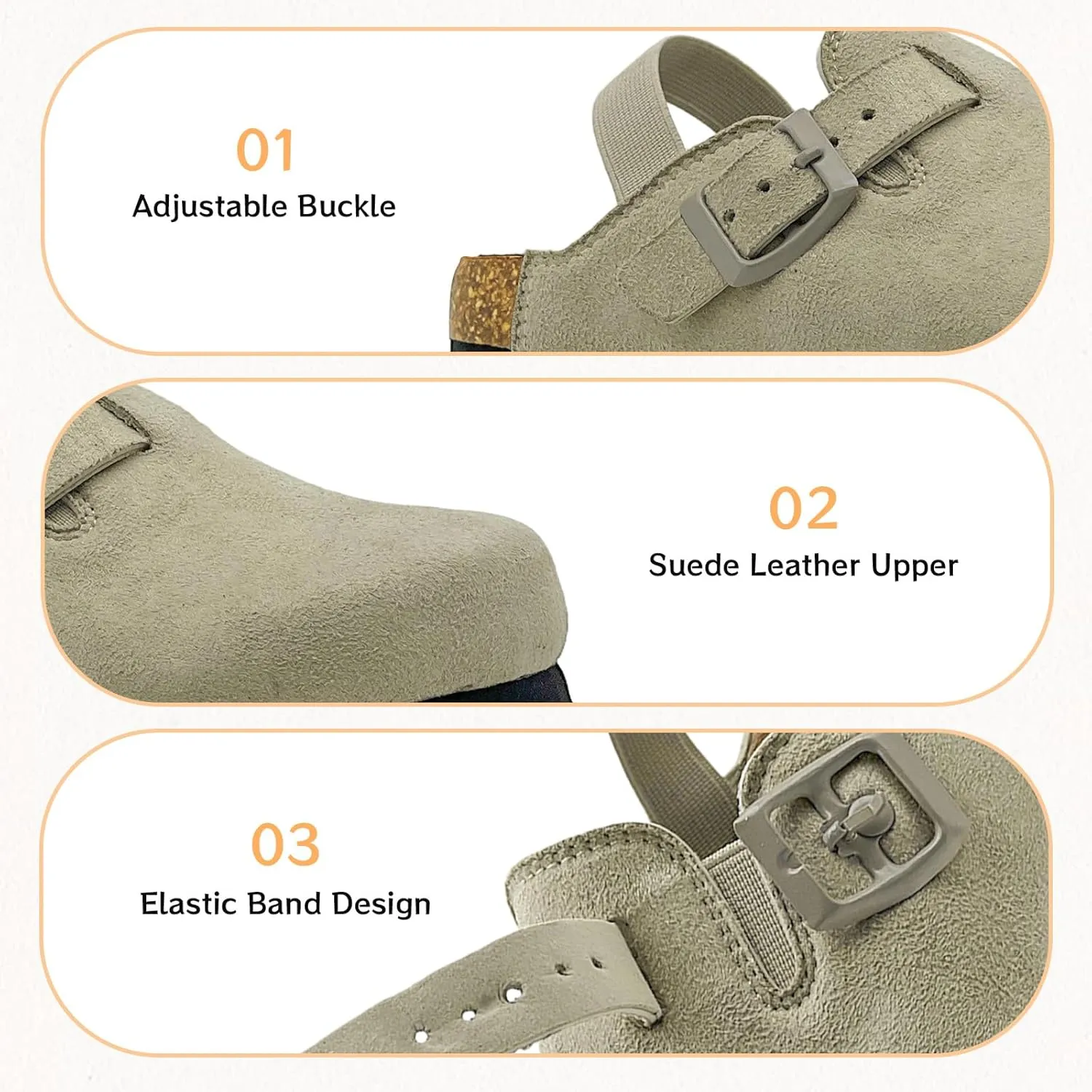 Kids Suede Clogs Toddler Clogs Boys Girls Sandals Cork Footbed Toddler Slip on Mules Indoor Outdoor Cute Sandals Classic Adjustable Buckle