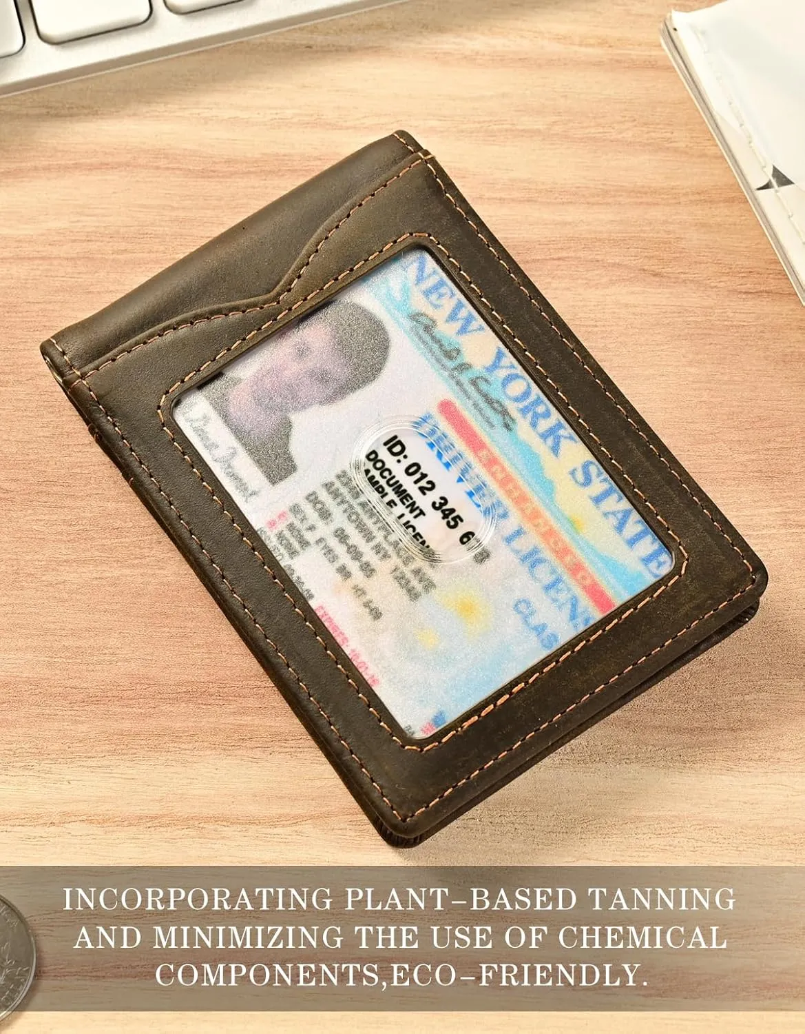 kinzd Slim Wallet with Money Clip RFID Blocking Minimalist Bifold Wallet for Men Genuine Leather Front Pocket Card Holder