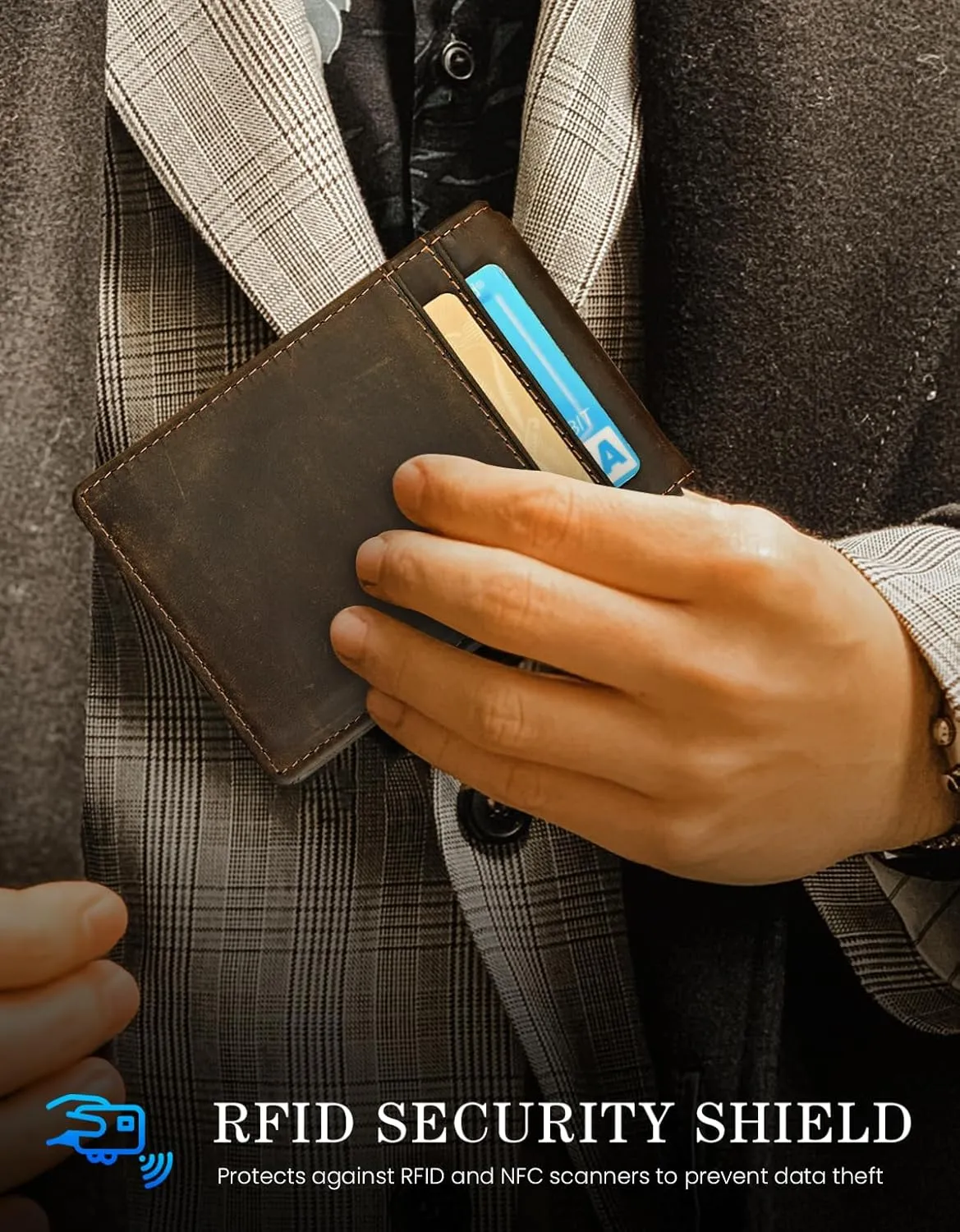 kinzd Slim Wallet with Money Clip RFID Blocking Minimalist Bifold Wallet for Men Genuine Leather Front Pocket Card Holder