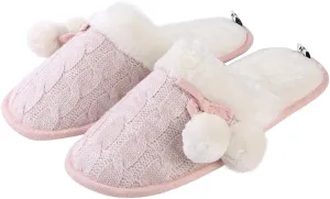 Knitted Women's Pom Pom Slip-on Home Slippers Pink Size 6
