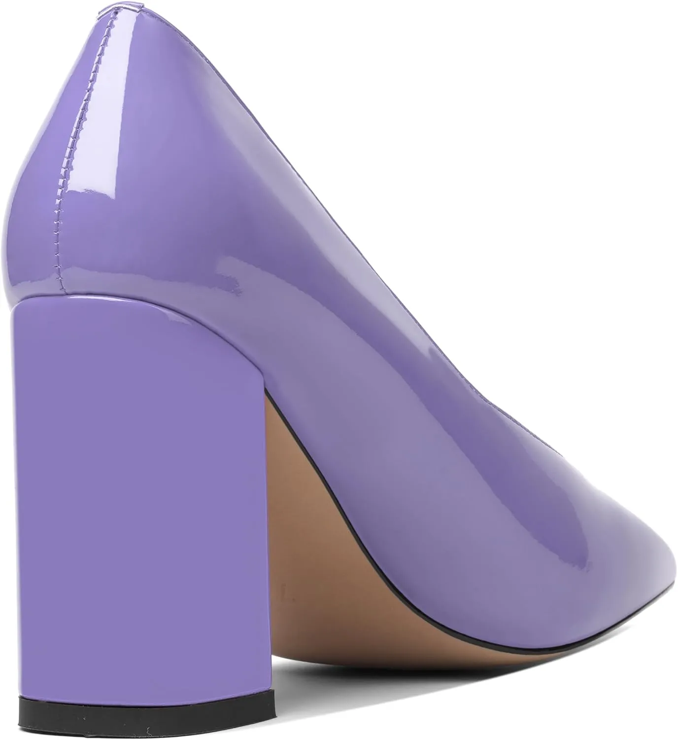 KUOARN Womens Office Slip On Square Toe Patent Slim Solid Dress Block High Heel Pumps Shoes 3.3 Inch