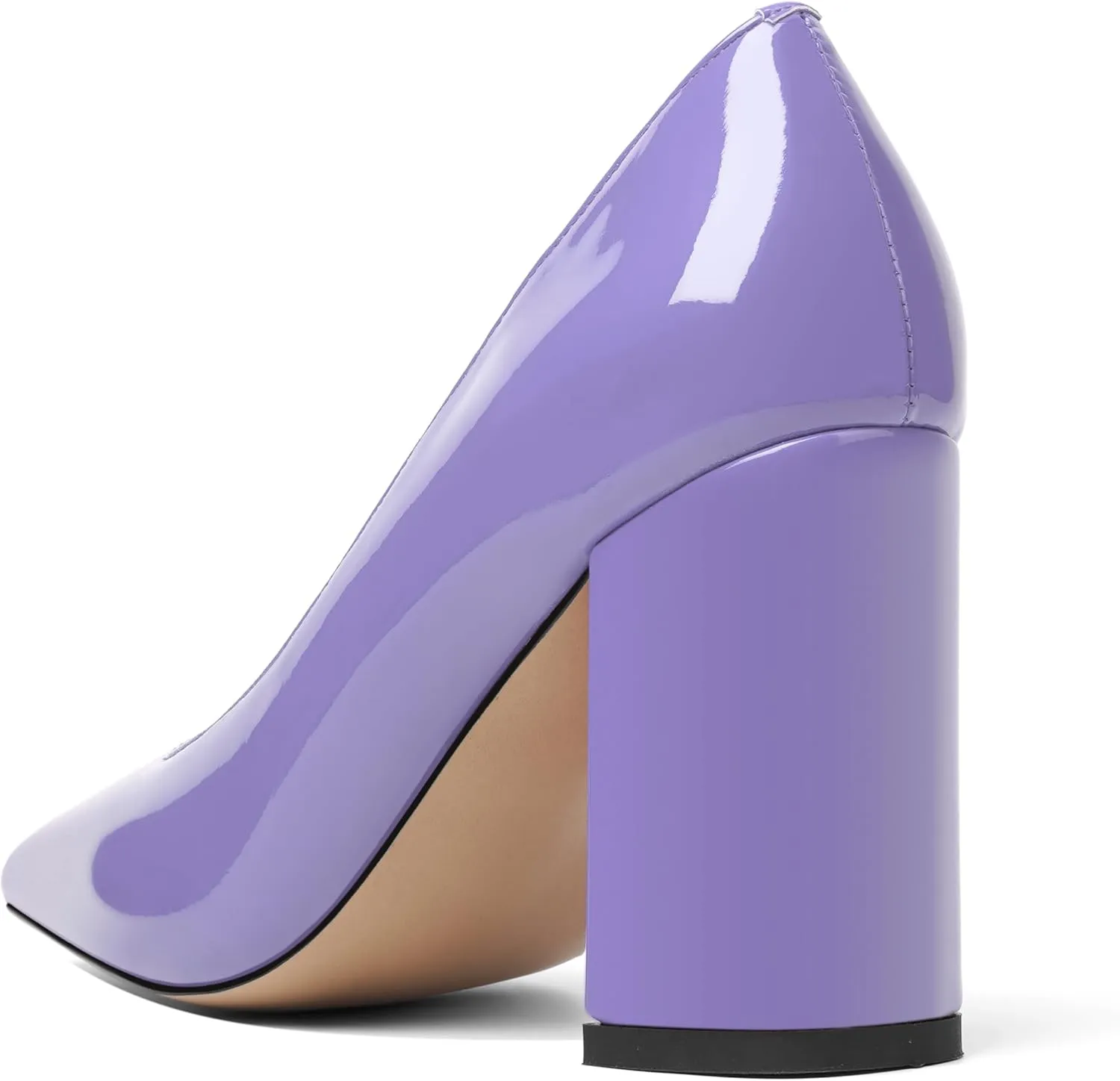 KUOARN Womens Office Slip On Square Toe Patent Slim Solid Dress Block High Heel Pumps Shoes 3.3 Inch