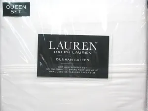 Lauren Ralph Lauren Queen Size Dunham Sateen 4 Piece Sheet Set 100% Cotton - White