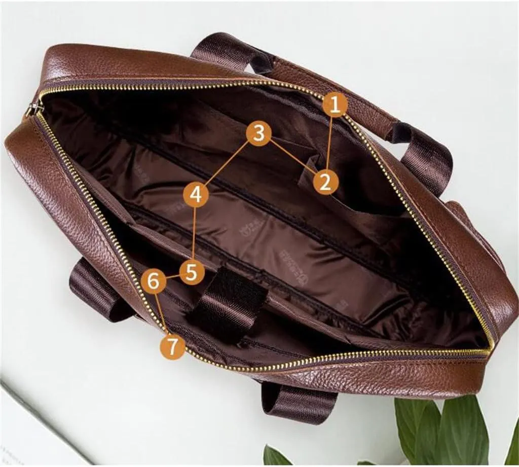 Layer Cowhide Leather Men's Handheld Briefcase Large Capacity Business Leisure Retro Leather Shoulder Cross Bag