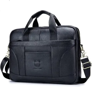 Layer Cowhide Leather Men's Handheld Briefcase Large Capacity Business Leisure Retro Leather Shoulder Cross Bag