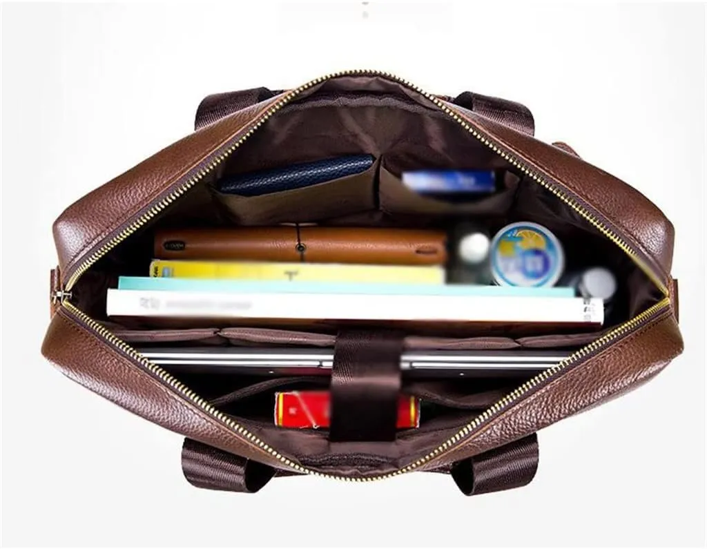 Layer Cowhide Leather Men's Handheld Briefcase Large Capacity Business Leisure Retro Leather Shoulder Cross Bag