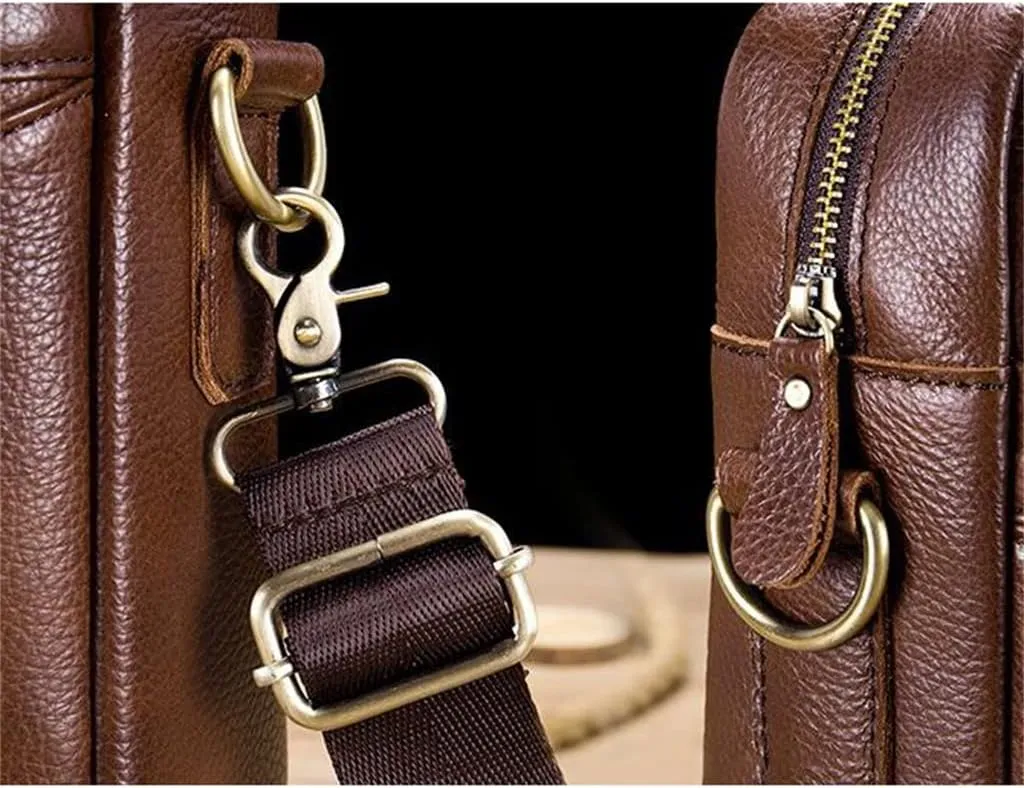 Layer Cowhide Leather Men's Handheld Briefcase Large Capacity Business Leisure Retro Leather Shoulder Cross Bag