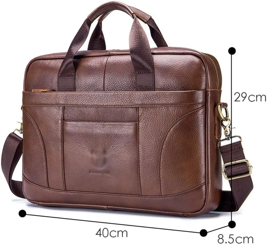 Layer Cowhide Leather Men's Handheld Briefcase Large Capacity Business Leisure Retro Leather Shoulder Cross Bag