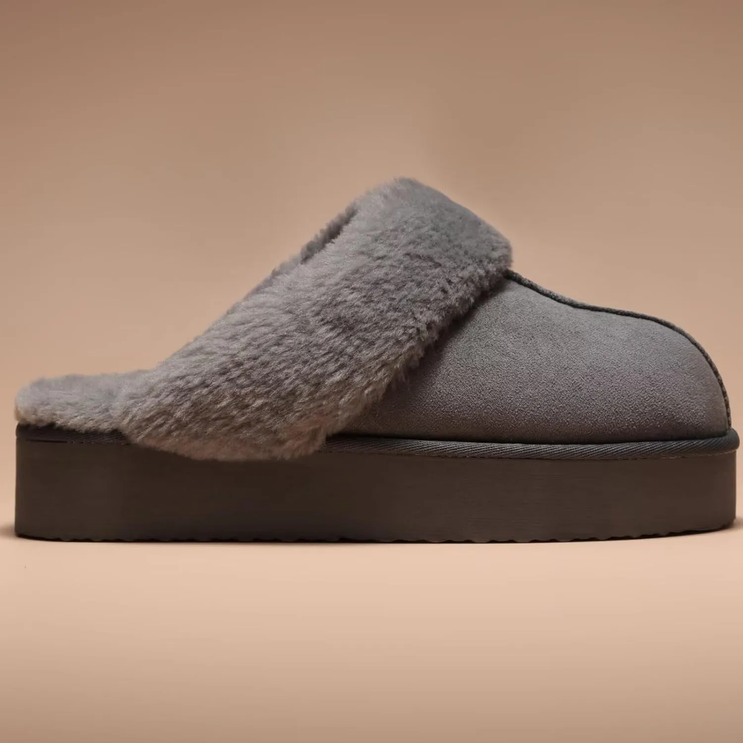 LBF Fuzzy Platform Slippers for Women Super Soft Fur Slippers Cozy Warm Slip On Slippers Indoor and Outdoor