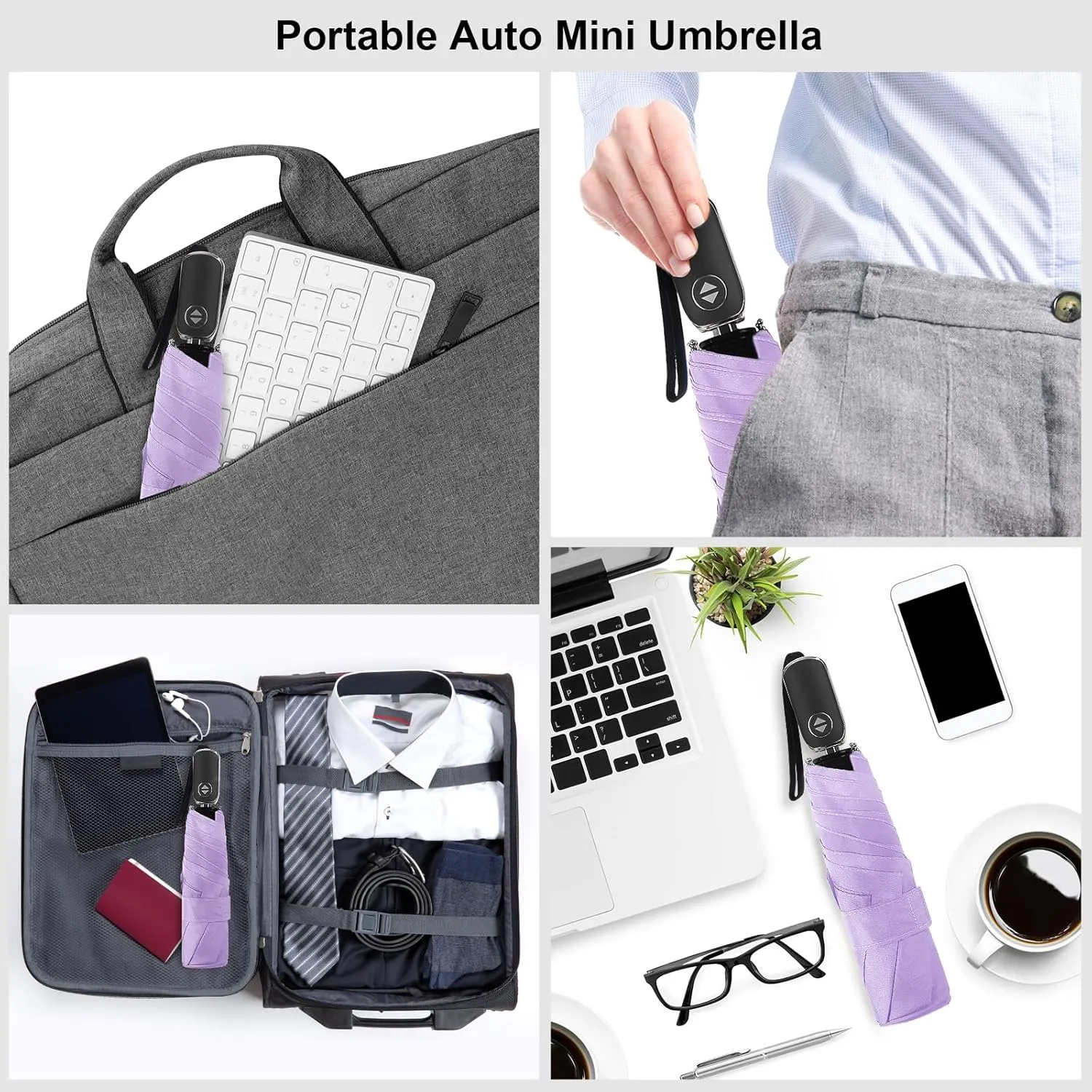 LEAGERA Compact Travel Umbrella for Purse - Flat Handle, Waterproof for Light Rain