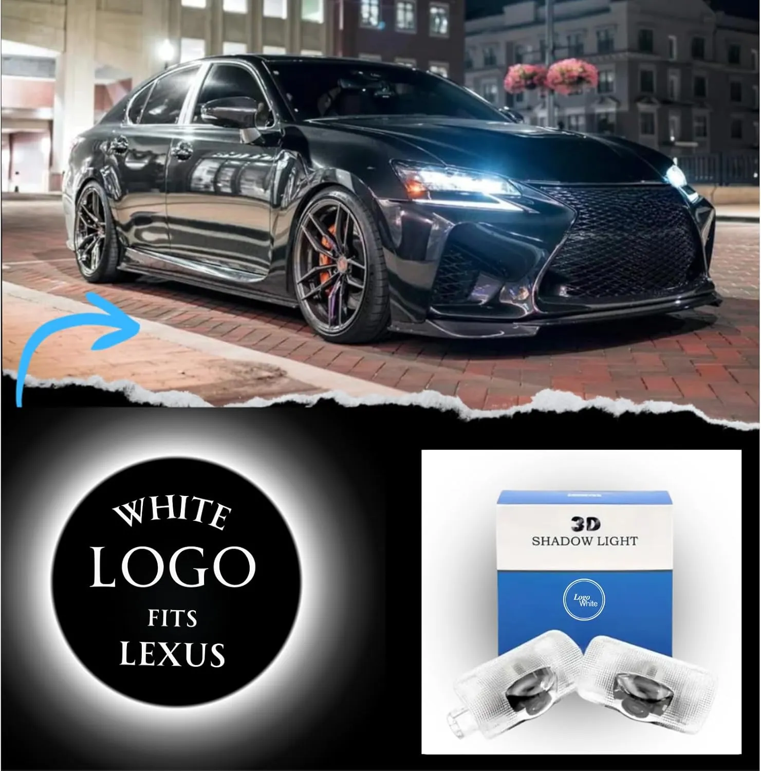 LED Car Door Light (White) Logo Projector Welcome Courtesy Light Compatible with LS ES is LX RX GS GX RC UX TX Accessories for Lexus