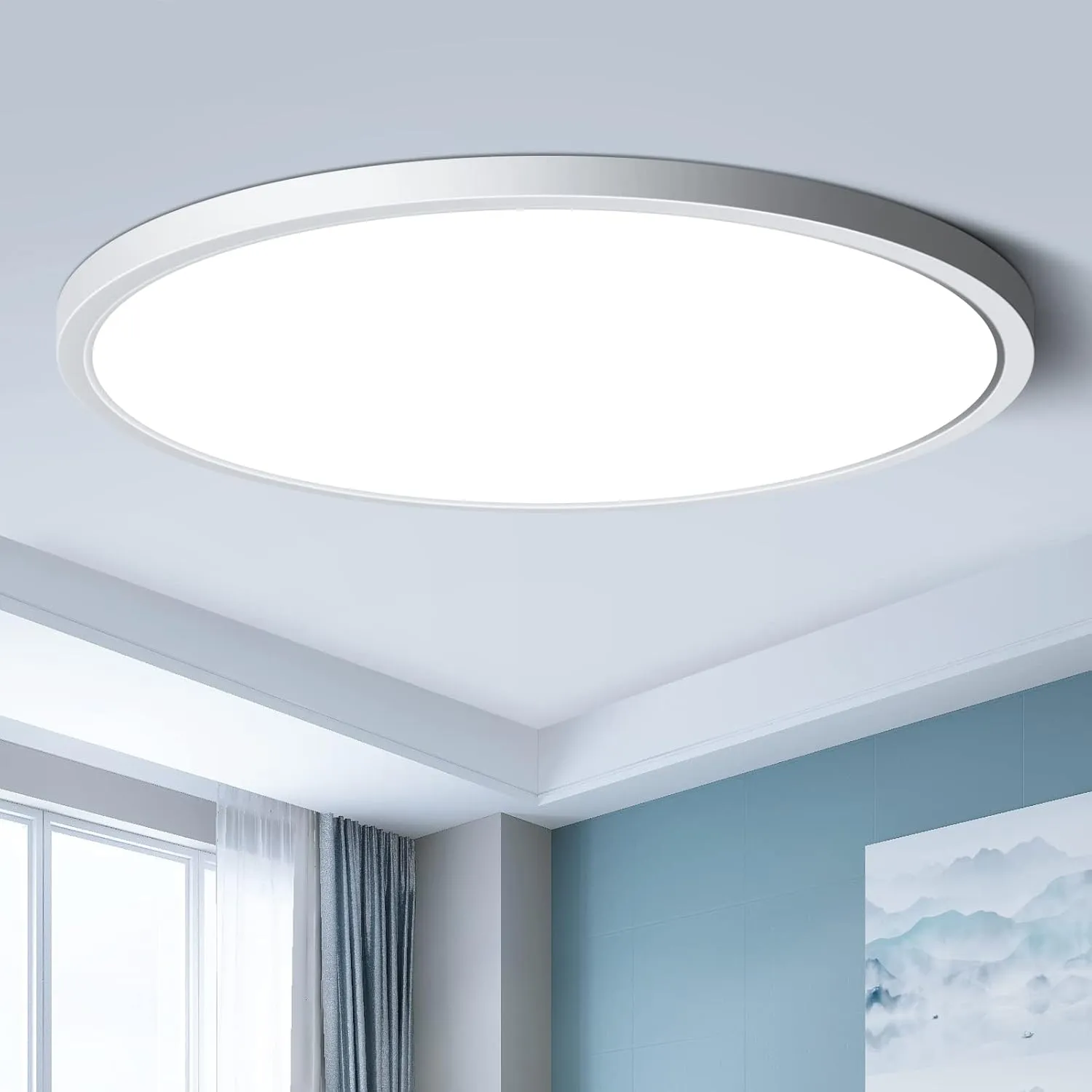 LED Ceiling Light Flush Mount, 12inch 24W 6000K Cold White Ceiling Light, 3200LM Bright Round Lighting Fixtures, Flat Slim Ceiling Lights for Bedroom Kitchen Living Room Stairwell
