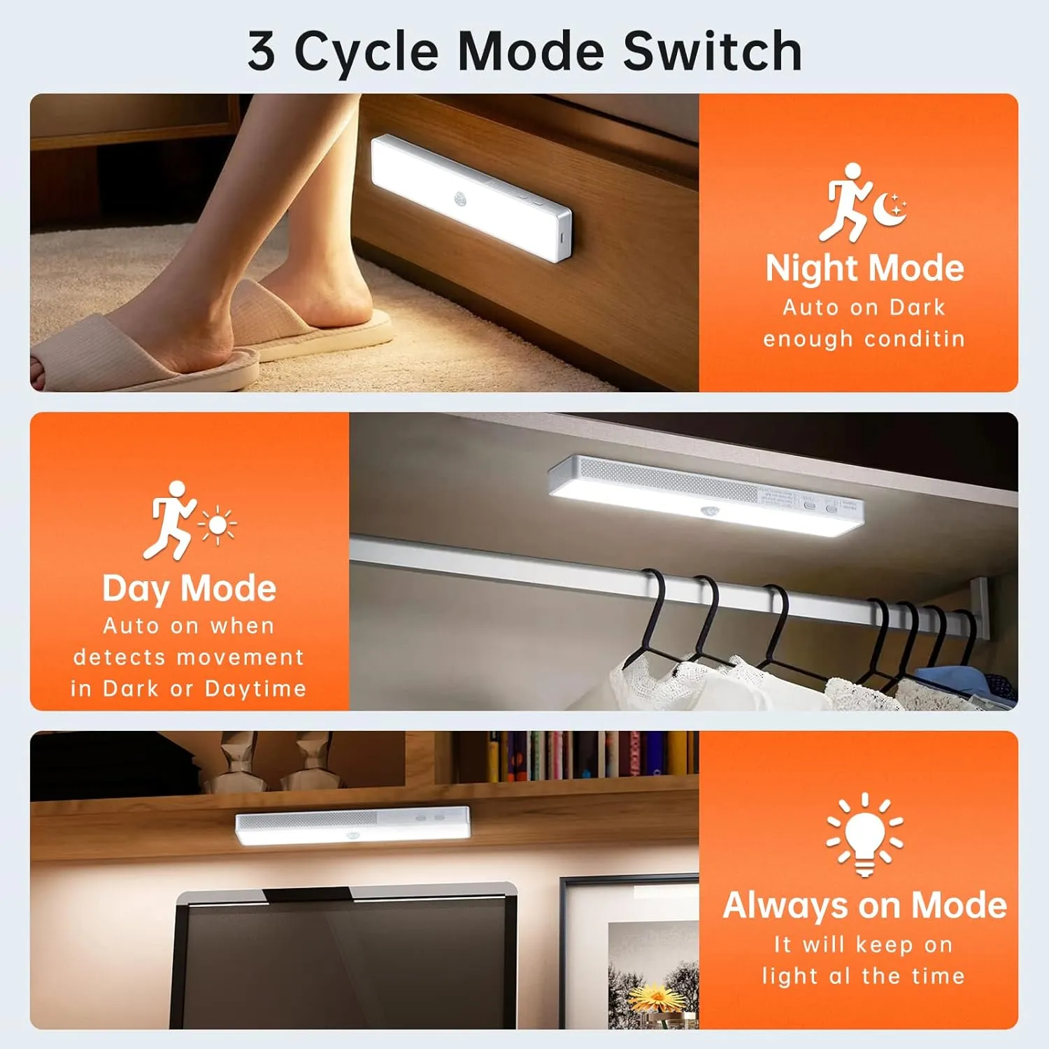 LED Closet Light, 6 Pcs 30LEDs Dimmer Rechargeable Motion Sensor Under Cabinet Lighting with Remote Control, Wireless Stick-Anywhere Night Safe Light Bar for Wardrobe,Kitchen