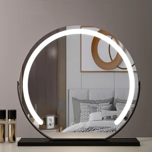 Lighted Vanity Mirror with 3 Color Temperature Round Black Mirror 50cm Freestanding Table Top Shaving Mirror for Makeup Mirror Dressing Tale with Lights