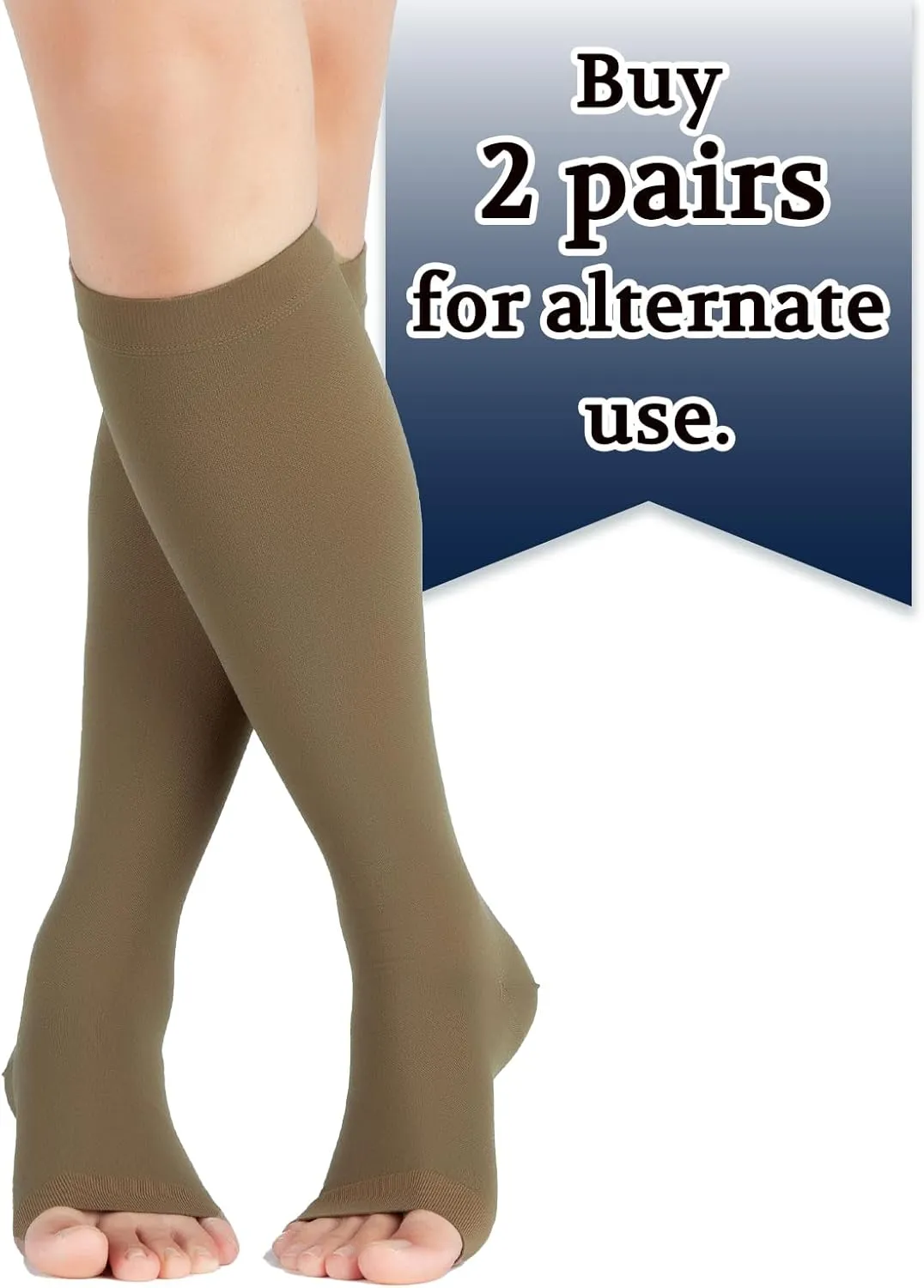 LIN PERFORMANCE 20-30 mmHg Medical Compression Socks for Women and Men Knee High Open Toe Stockings for Varicose Vein Swollen legs (XL,Khaki)