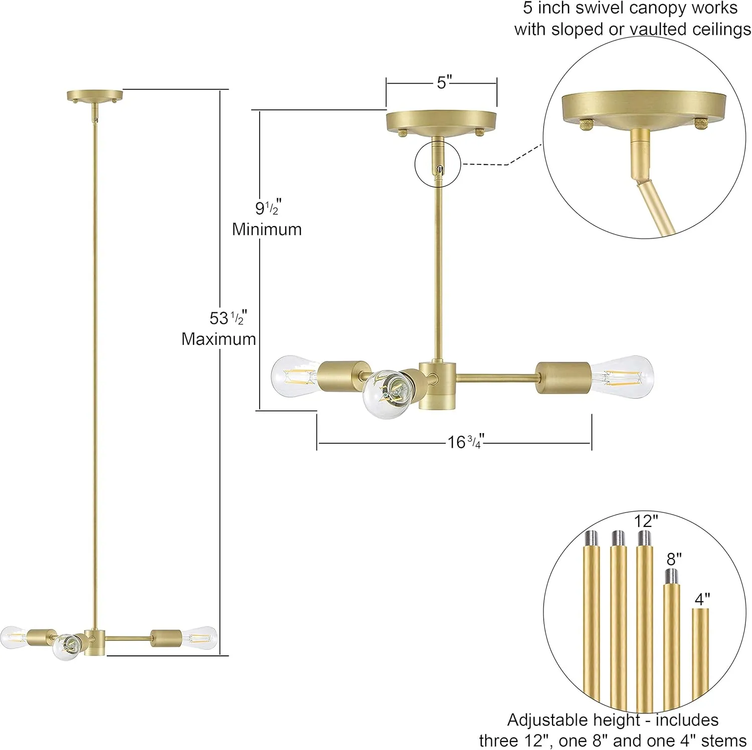 Linea di Liara Geneva 3-Light Pendant Lighting for Kitchen Sputnik Chandeliers for Dining Room Table Mid Century Modern Light Fixture Ceiling Gold Sputnik Light Fixture, Bulbs Included, UL Listed