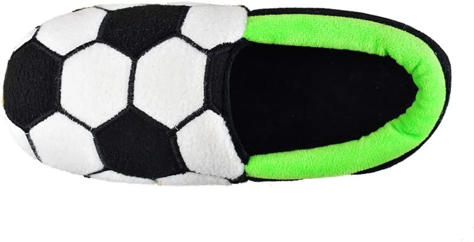 Little Kids Big Boys Warm Slippers with Soft Memory Foam Slip-on Indoor Football Slippers