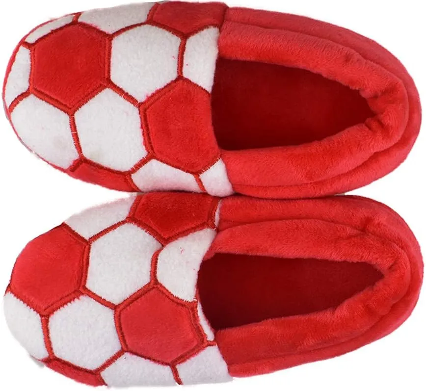 Little Kids Big Boys Warm Slippers with Soft Memory Foam Slip-on Indoor Football Slippers