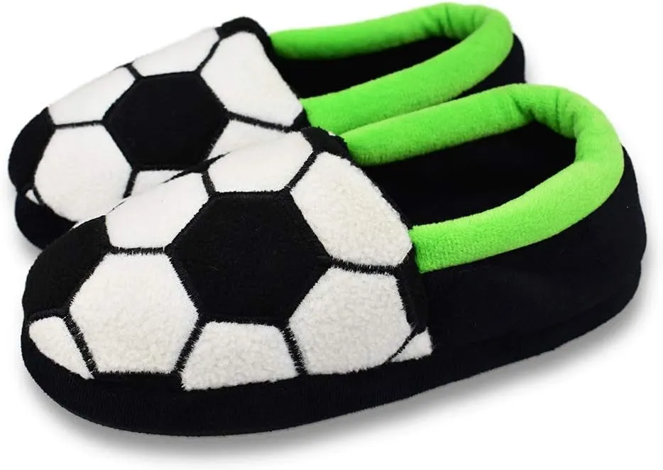 Little Kids Big Boys Warm Slippers with Soft Memory Foam Slip-on Indoor Football Slippers
