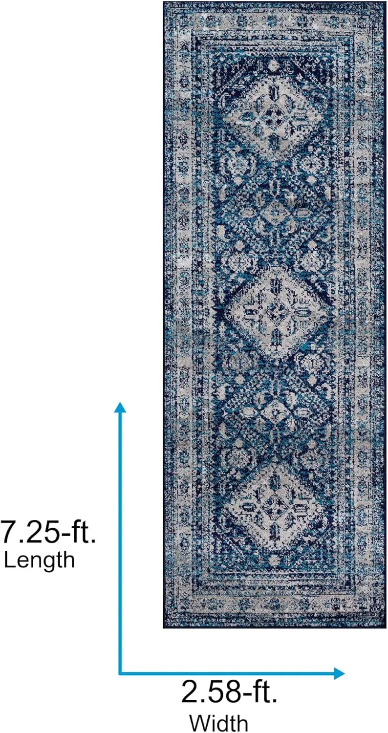 Livabliss Desta Vintage Oriental Runner Area Rug,2'7" x 7'3",Navy