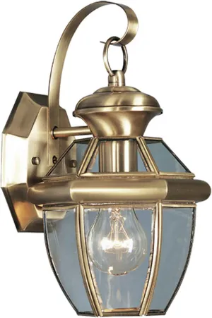 Livex Lighting 2051-01 Monterey 1 Light Outdoor Antique Brass Finish Solid Brass Wall Lantern with Clear Beveled Glass