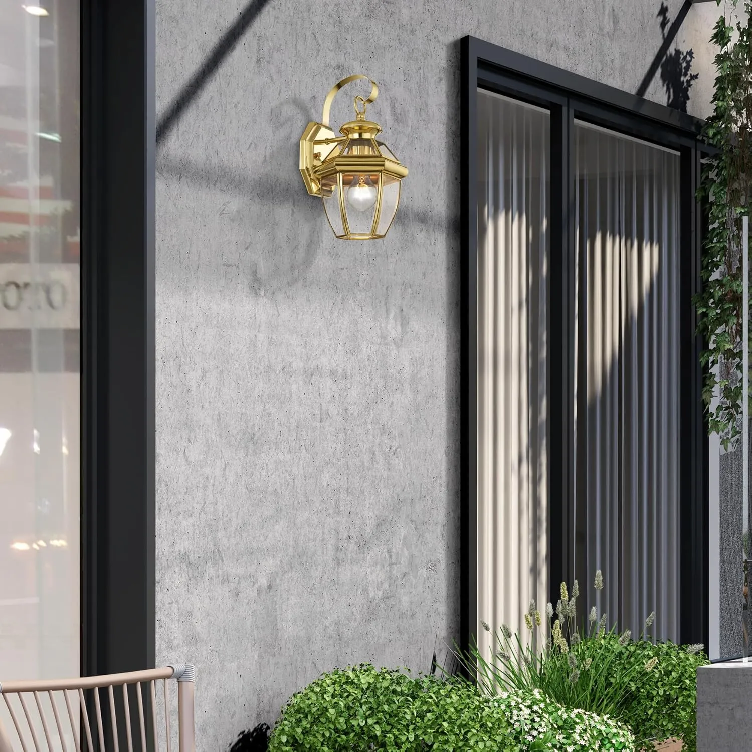 Livex Lighting 2051-02 Monterey 1 Light Outdoor Polished Brass Finish Solid Brass Wall Lantern with Clear Beveled Glass, Gold