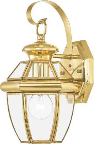Livex Lighting 2051-02 Monterey 1 Light Outdoor Polished Brass Finish Solid Brass Wall Lantern with Clear Beveled Glass, Gold