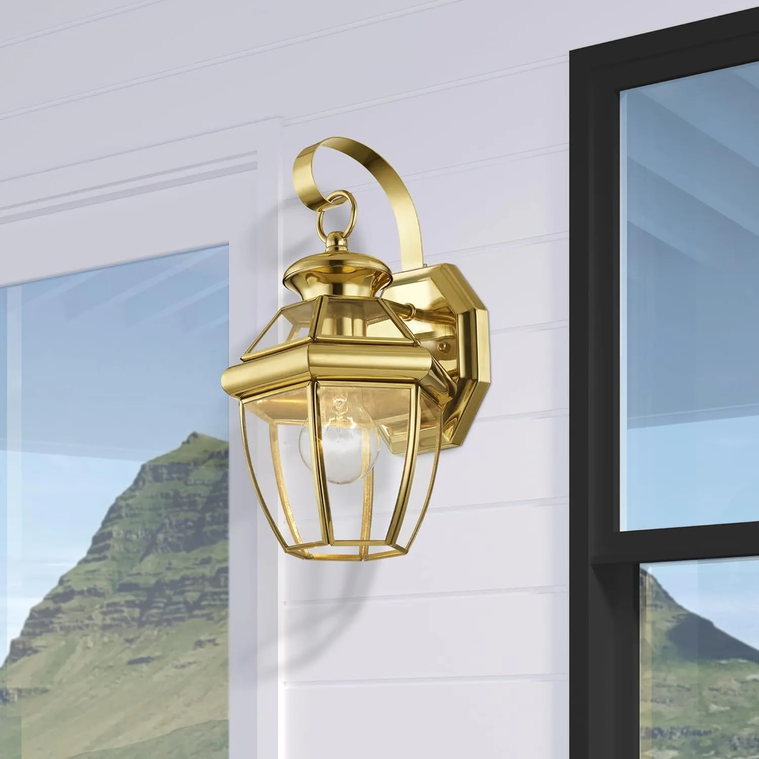 Livex Lighting 2051-02 Monterey 1 Light Outdoor Polished Brass Finish Solid Brass Wall Lantern with Clear Beveled Glass, Gold